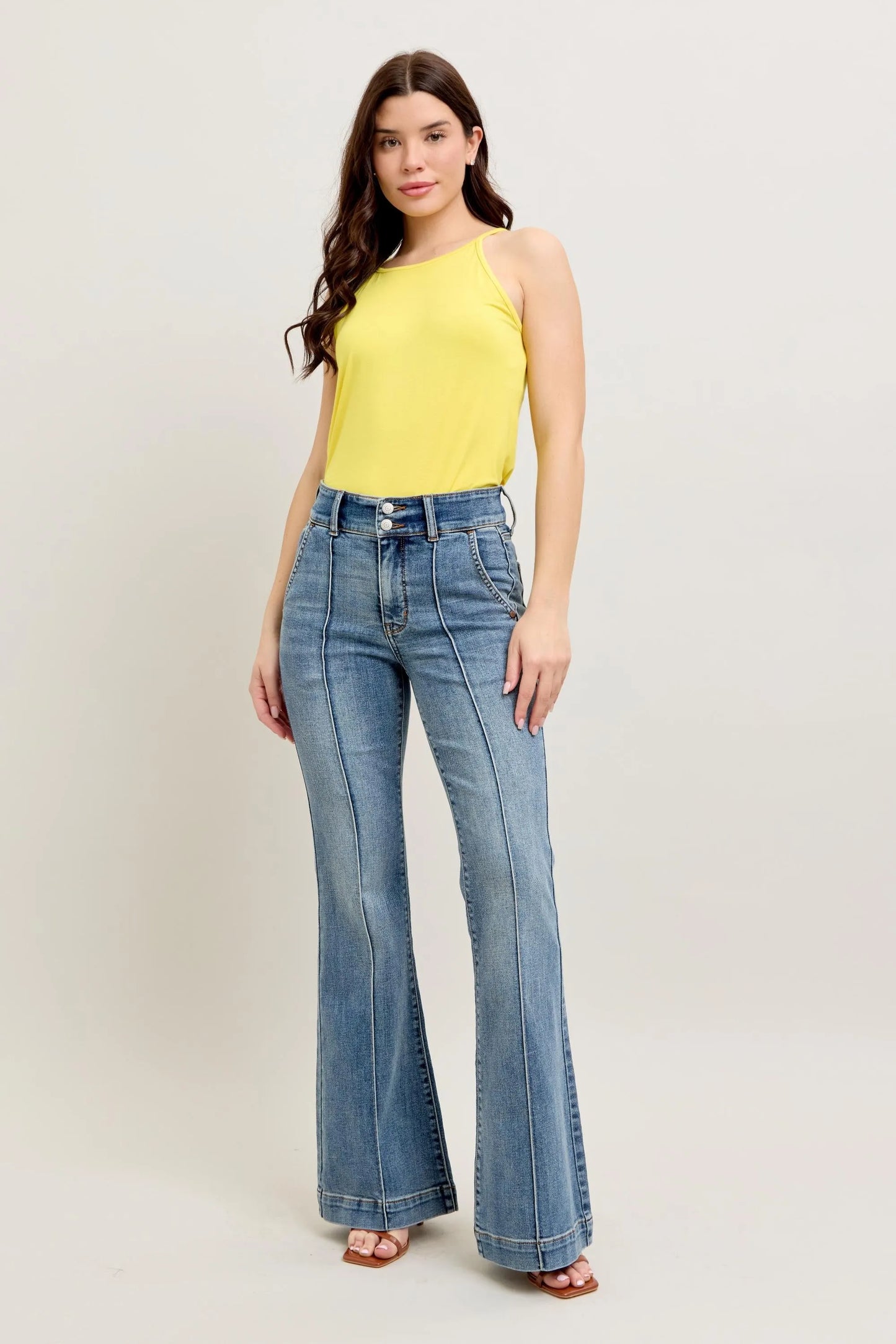Judy Blue Plus Size High Waist Flare Denim Jeans with Front Seam Detail - Love Salve