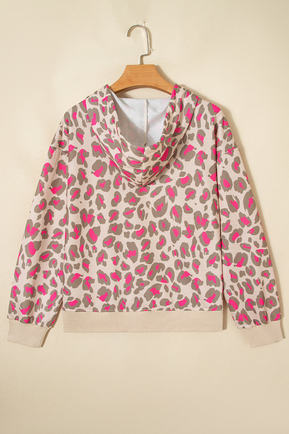 Rose Leopard Print Zip Up Hooded Sweatshirt Cozy Fashion