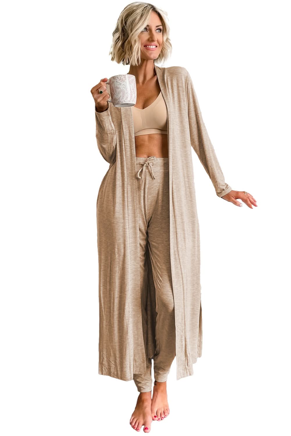 Chic parchment lounge set: cardigan & pants