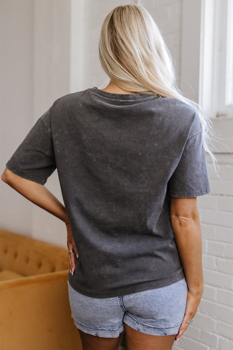 Dark Grey Kindness Butterflies Graphic Mineral Wash Loose Tee - Love Salve
