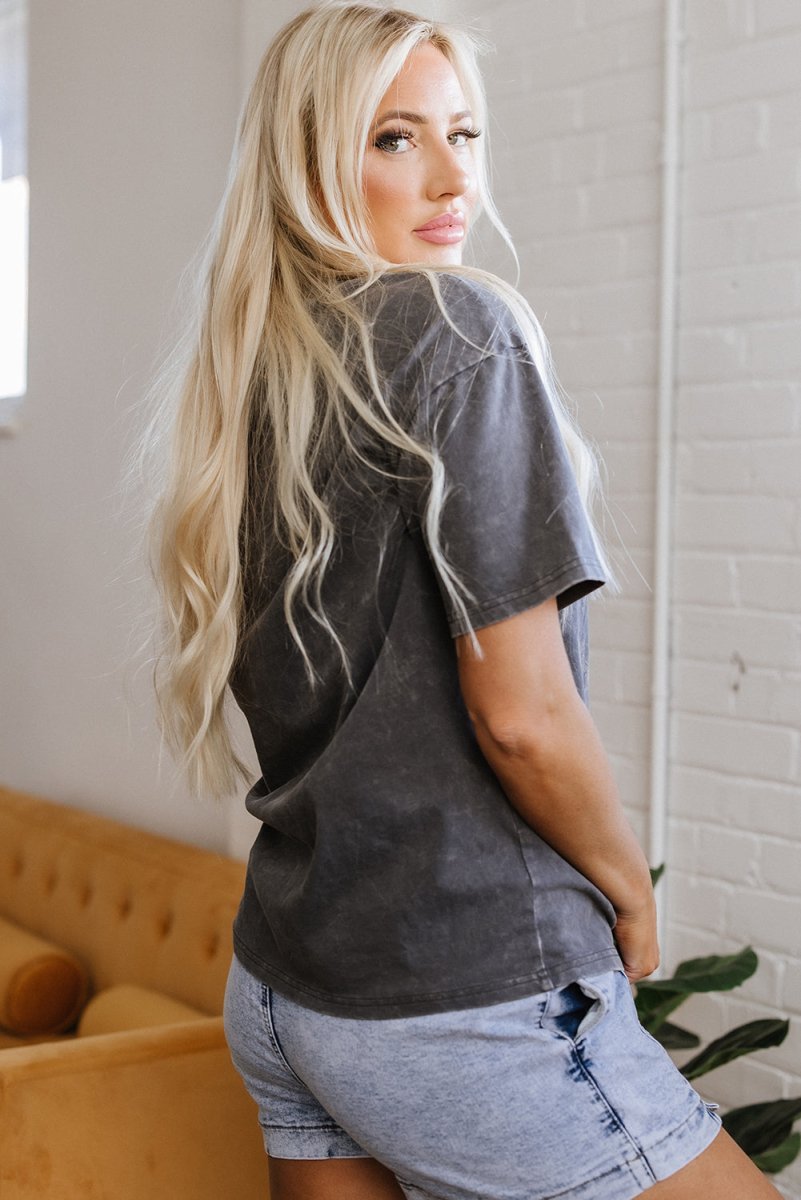 Dark Grey Kindness Butterflies Graphic Mineral Wash Loose Tee - Love Salve