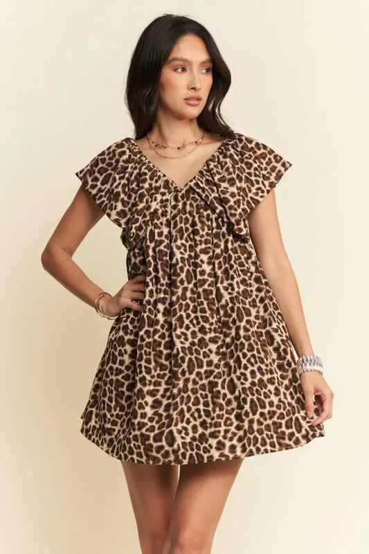 Davi & Dani Animal Printed Velvet Ribbon Mini Dress for Women - Love Salve