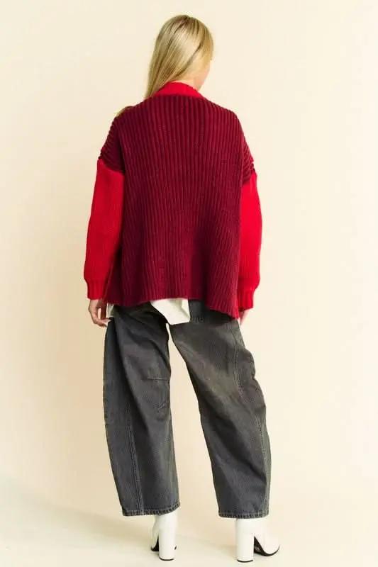 Davi & Dani Cable-Knit Color Block Open Front Cardigan - Love Salve