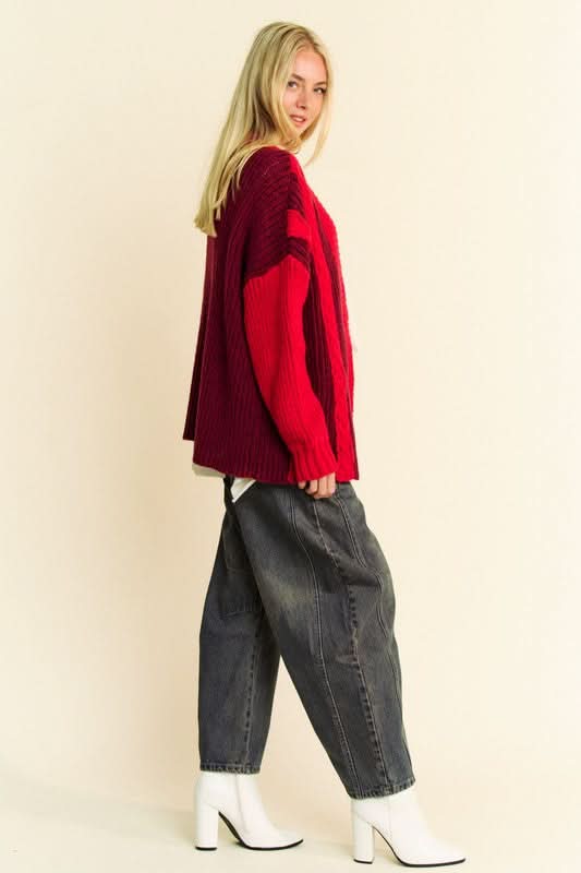 Davi & Dani Cable-Knit Color Block Open Front Cardigan - Love Salve