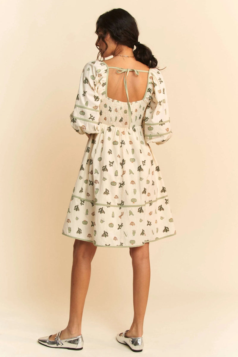 Davi & Dani Cactus Printed Poplin Contrast Piping Mini Dress - Love Salve