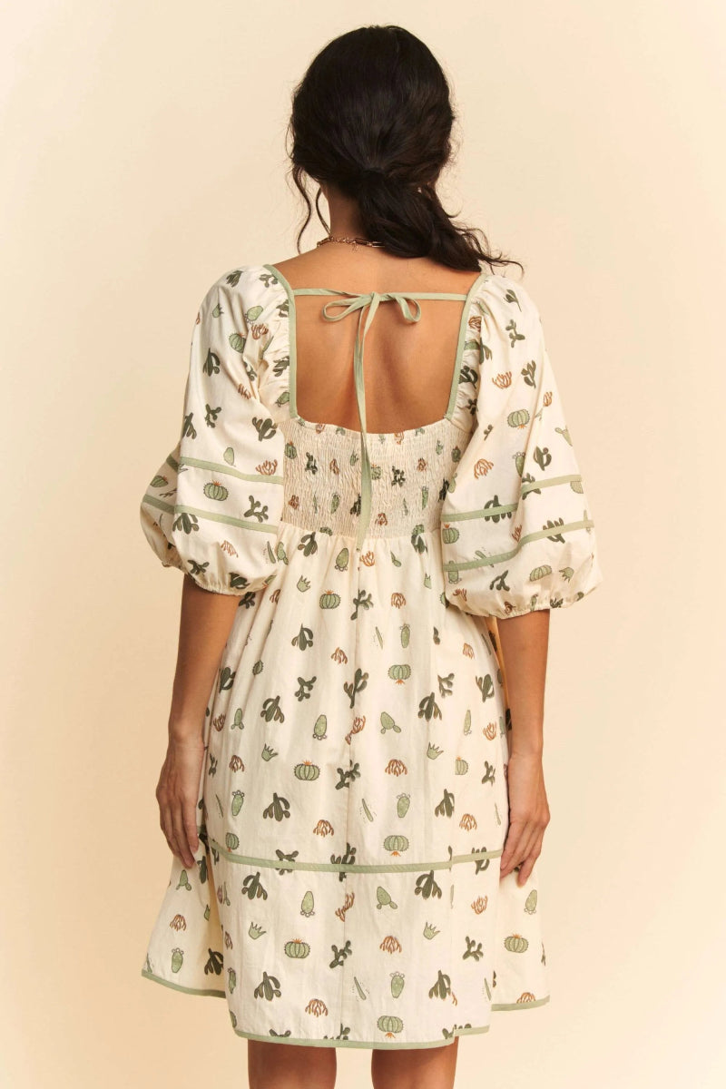 Davi & Dani Cactus Printed Poplin Contrast Piping Mini Dress - Love Salve