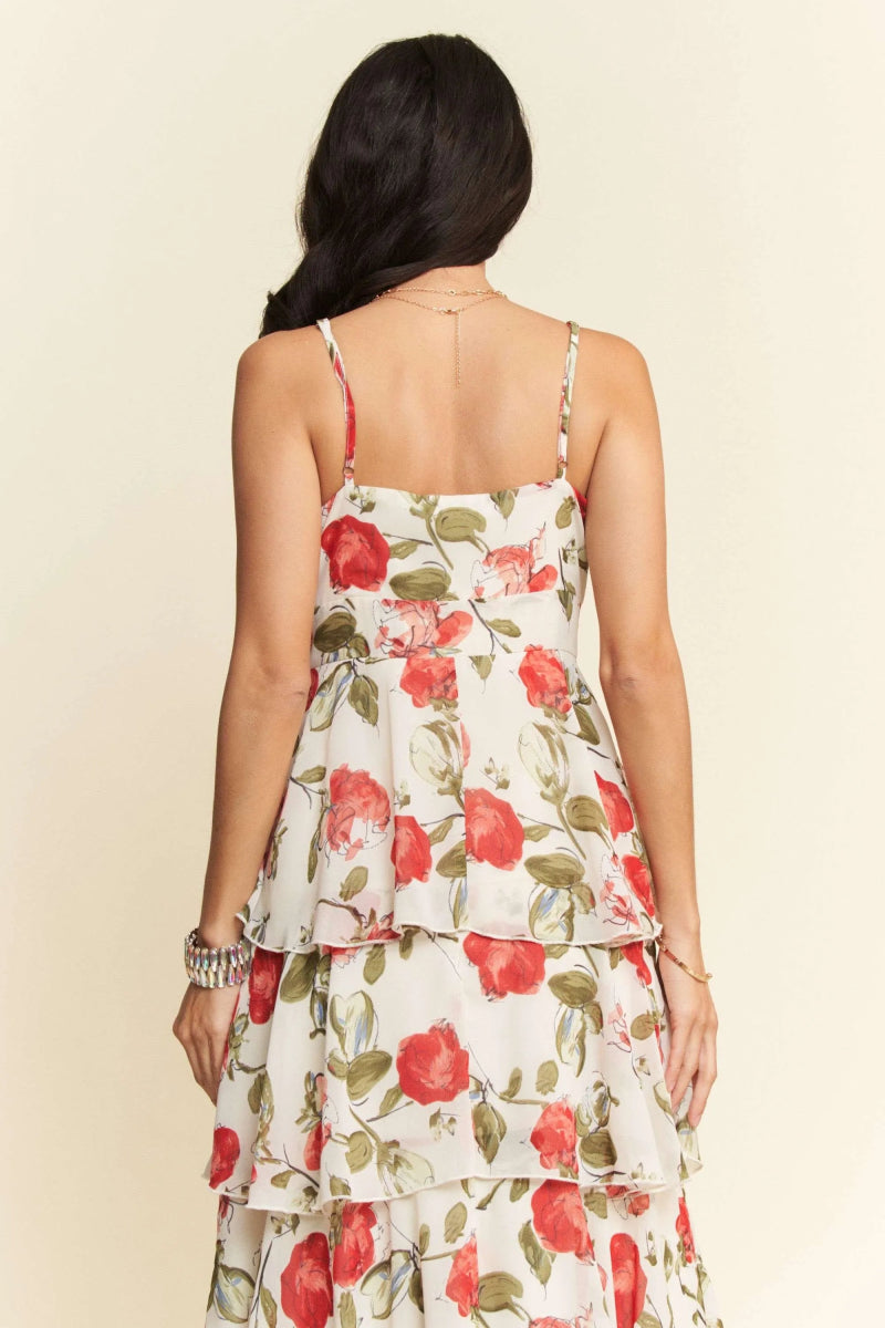 Davi & Dani Contrast Ring Lace Layered Ruffle Maxi Dress - Love Salve