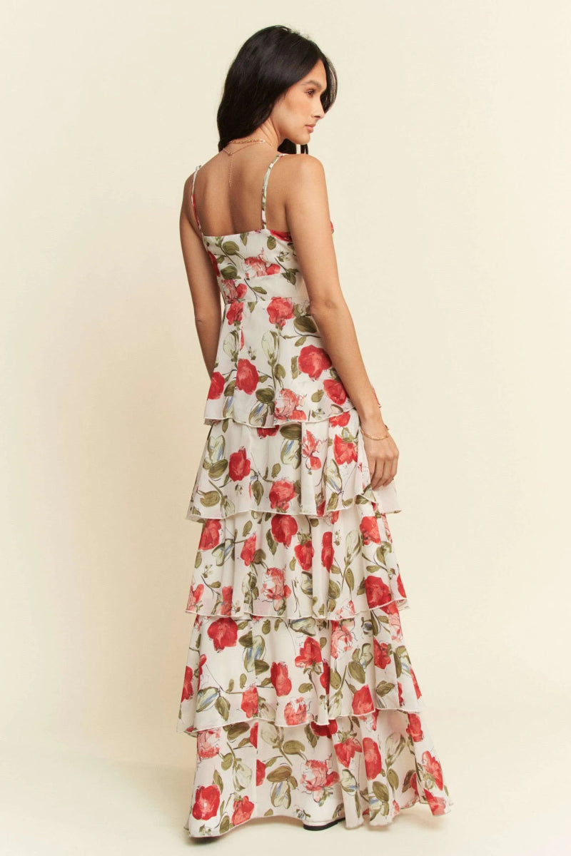 Davi & Dani Contrast Ring Lace Layered Ruffle Maxi Dress - Love Salve