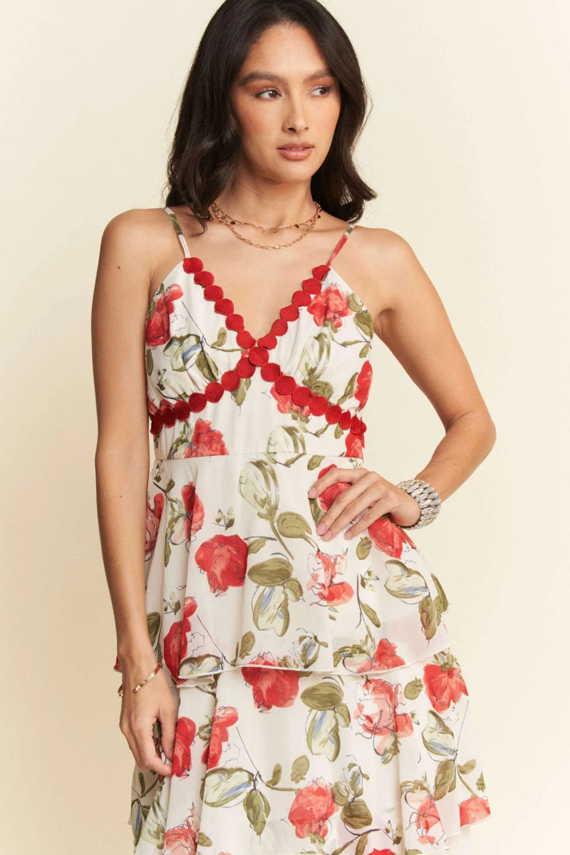 Davi & Dani Contrast Ring Lace Layered Ruffle Maxi Dress - Love Salve