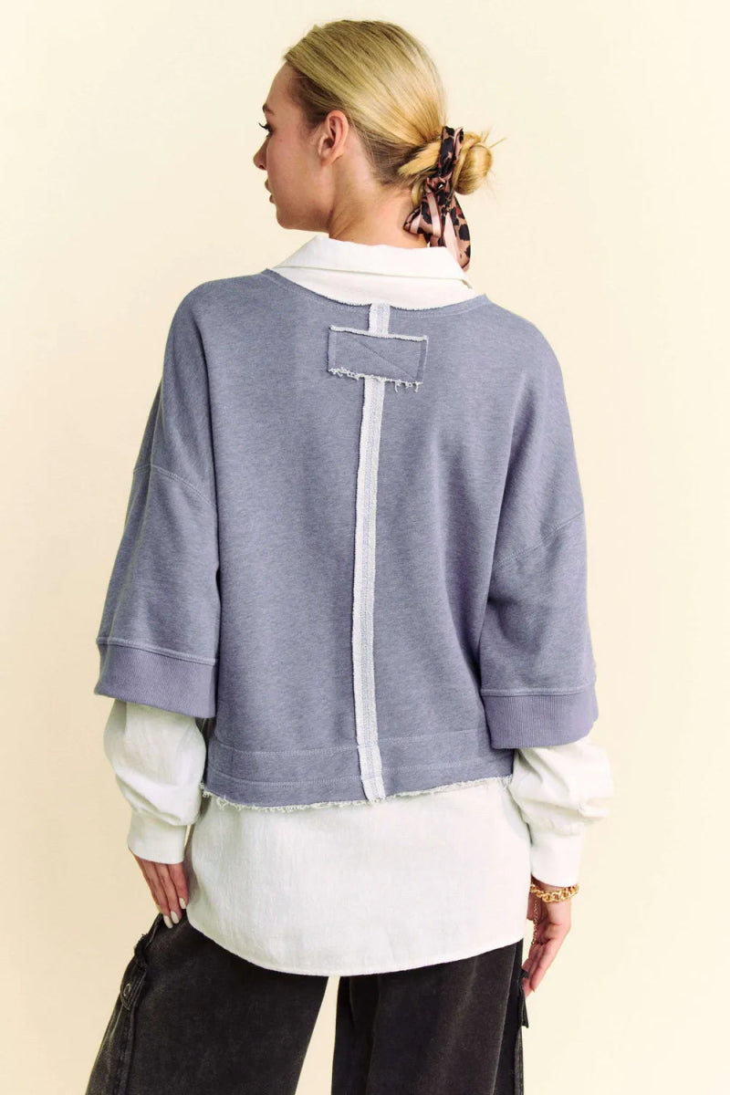 Davi & Dani Faux Layered French Terry Contrast Top for Women - Love Salve