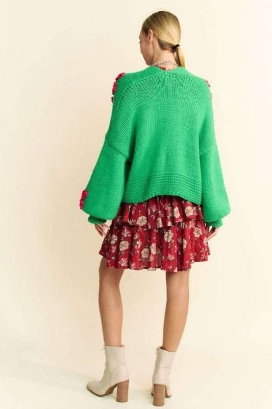 Davi & Dani Floral Applique Open Front Drop Shoulder Cardigan - Love Salve