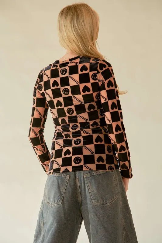 Davi & Dani Heart Print Long Sleeve Top for Women - Love Salve