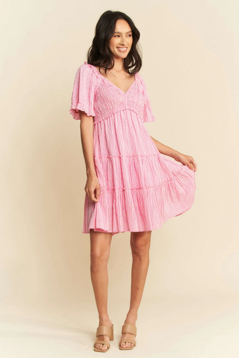 Davi & Dani Jacquard Checker Smocking Tiered Dress For Women - Love Salve