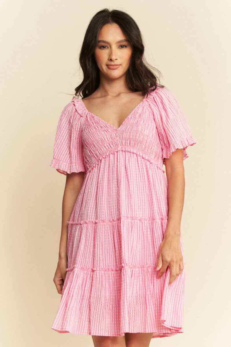 Davi & Dani Jacquard Checker Smocking Tiered Dress For Women - Love Salve