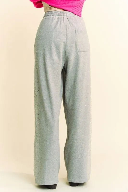 Davi & Dani Rhinestone Elastic Waist Wide Leg Pants For Women - Love Salve