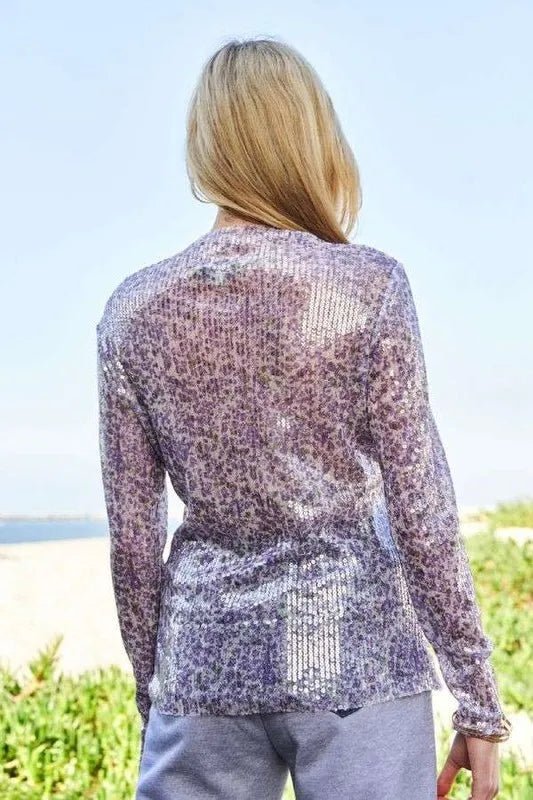 Davi & Dani Sequin Mock Neck Long Sleeve Mesh Top for Women - Love Salve
