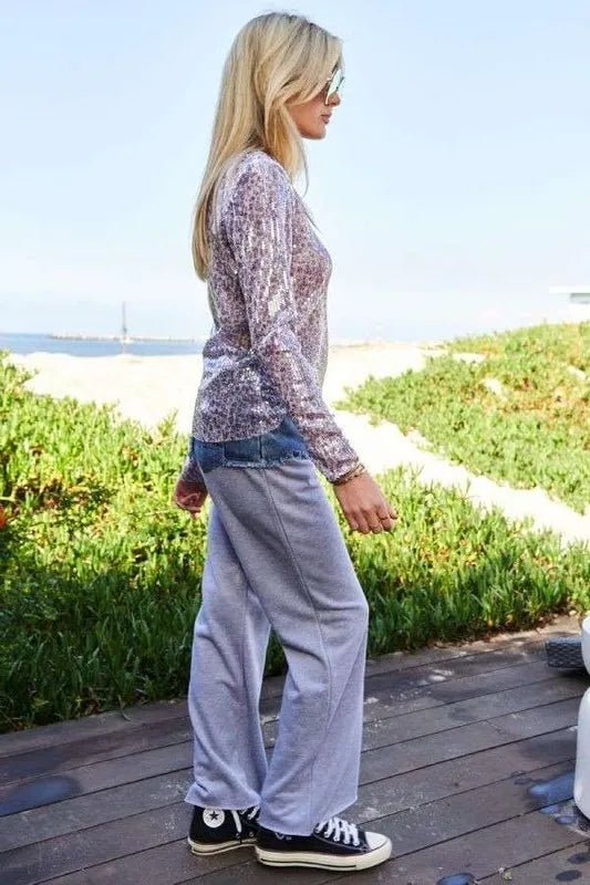 Davi & Dani Sequin Mock Neck Long Sleeve Mesh Top for Women - Love Salve