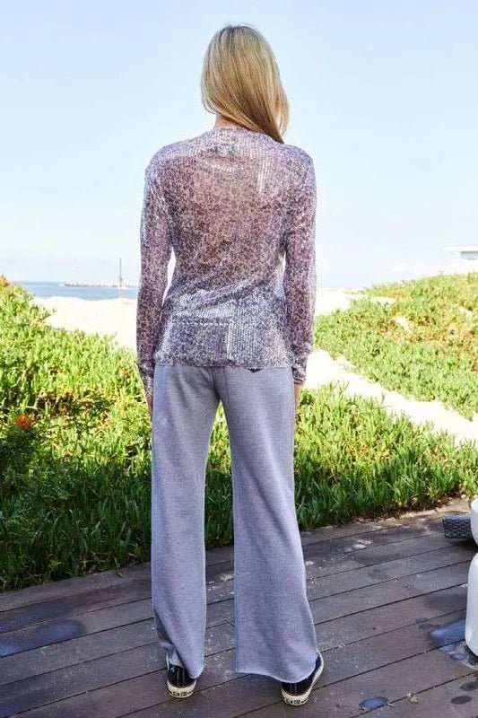 Davi & Dani Sequin Mock Neck Long Sleeve Mesh Top for Women - Love Salve
