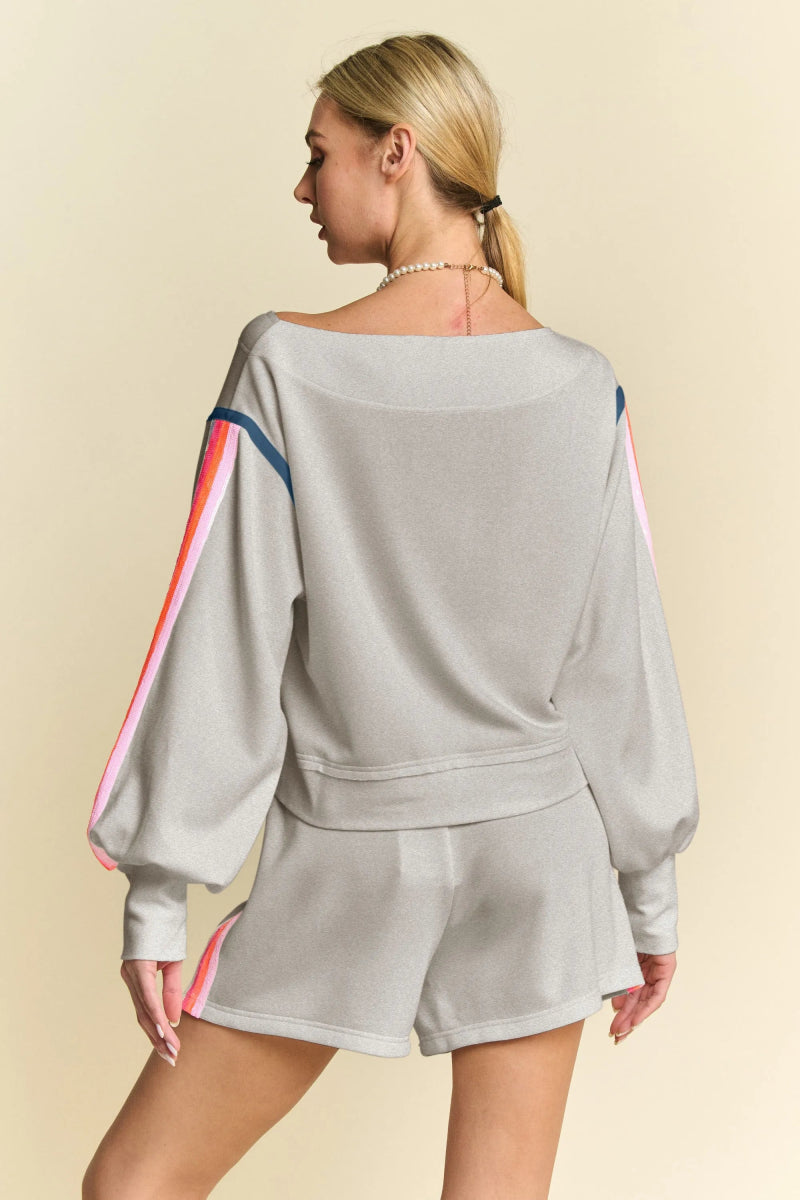Davi & Dani Sequin Stripe Long Sleeve Top And Short Pants Set - Love Salve