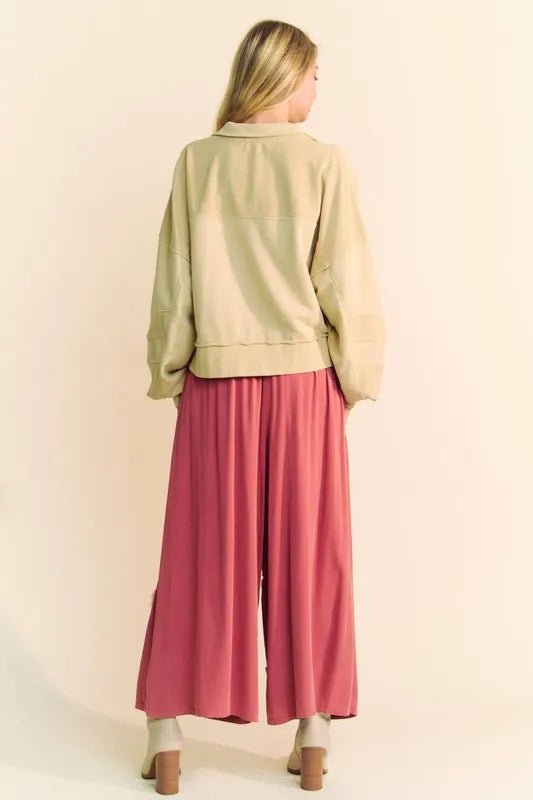 Davi & Dani Smocked Waist Flower Patch Wide Leg Pants - Love Salve