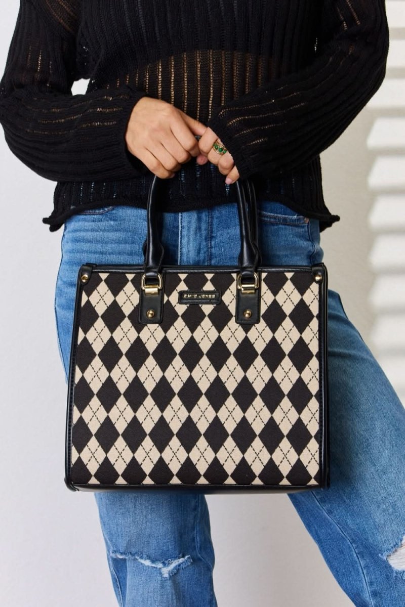 David Jones Argyle Pattern PU Leather Handbag - Love Salve