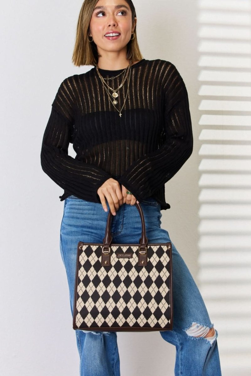 David Jones Argyle Pattern PU Leather Handbag - Love Salve