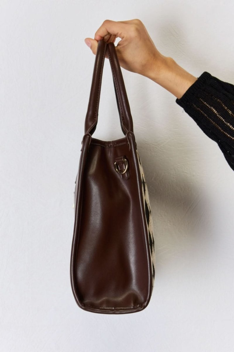 David Jones Argyle Pattern PU Leather Handbag - Love Salve