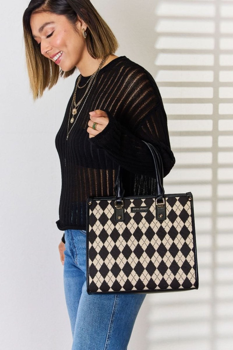 David Jones Argyle Pattern PU Leather Handbag - Love Salve