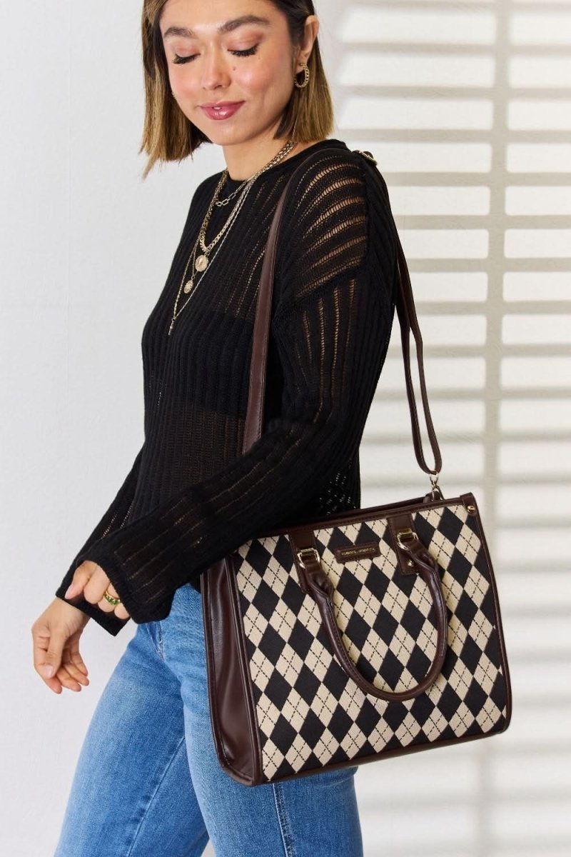 David Jones Argyle Pattern PU Leather Handbag - Love Salve