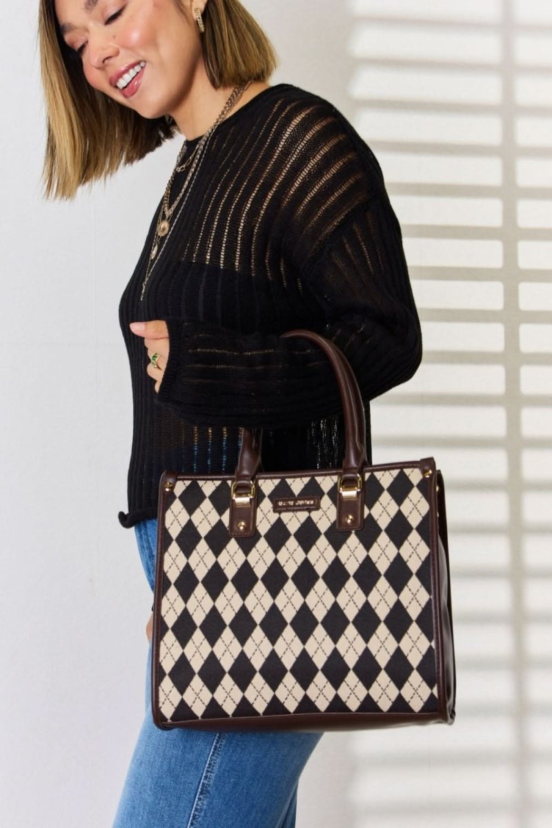 David Jones Argyle Pattern PU Leather Handbag - Love Salve