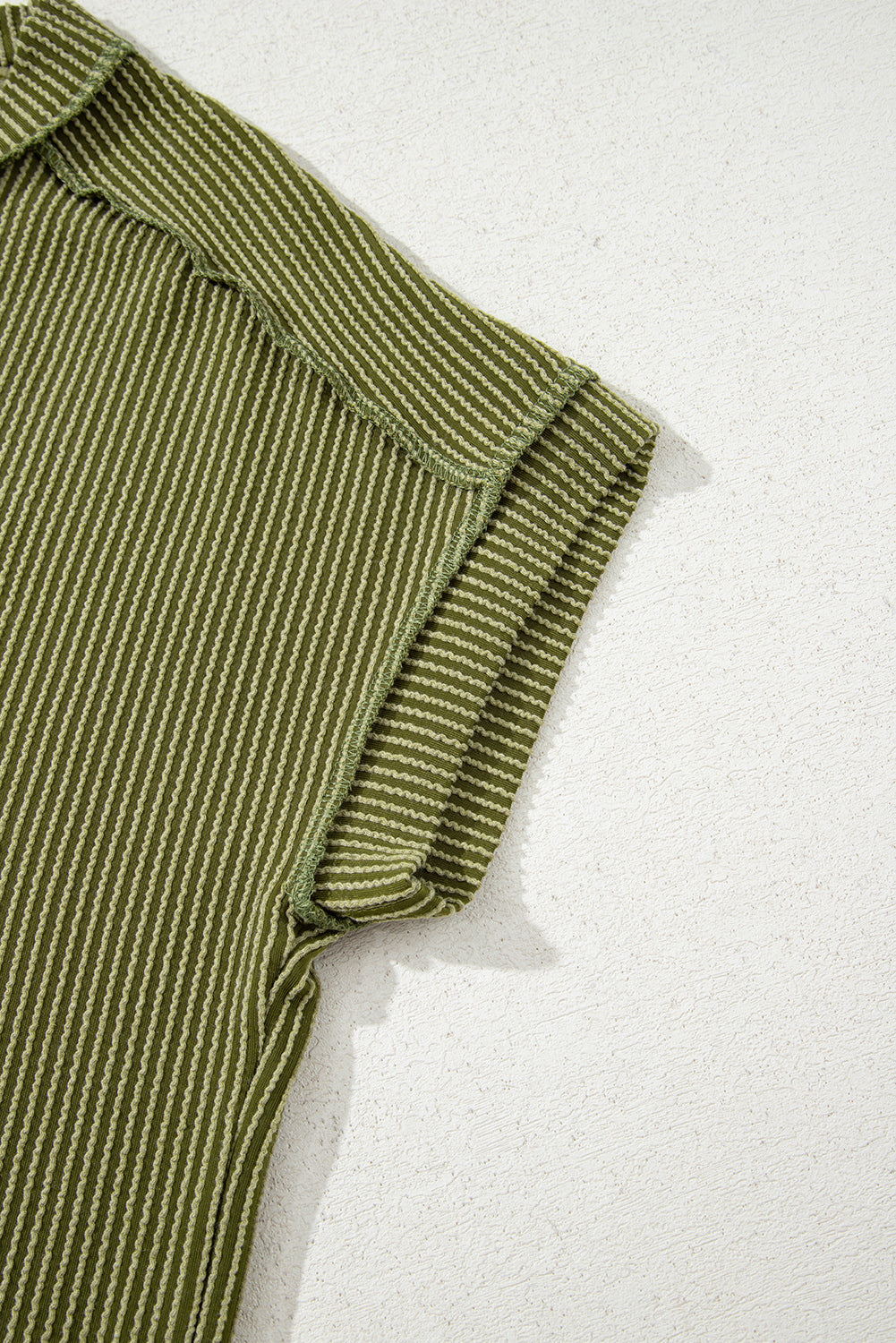 Jungle Green Textured Knit T Shirt with Exposed Stitching