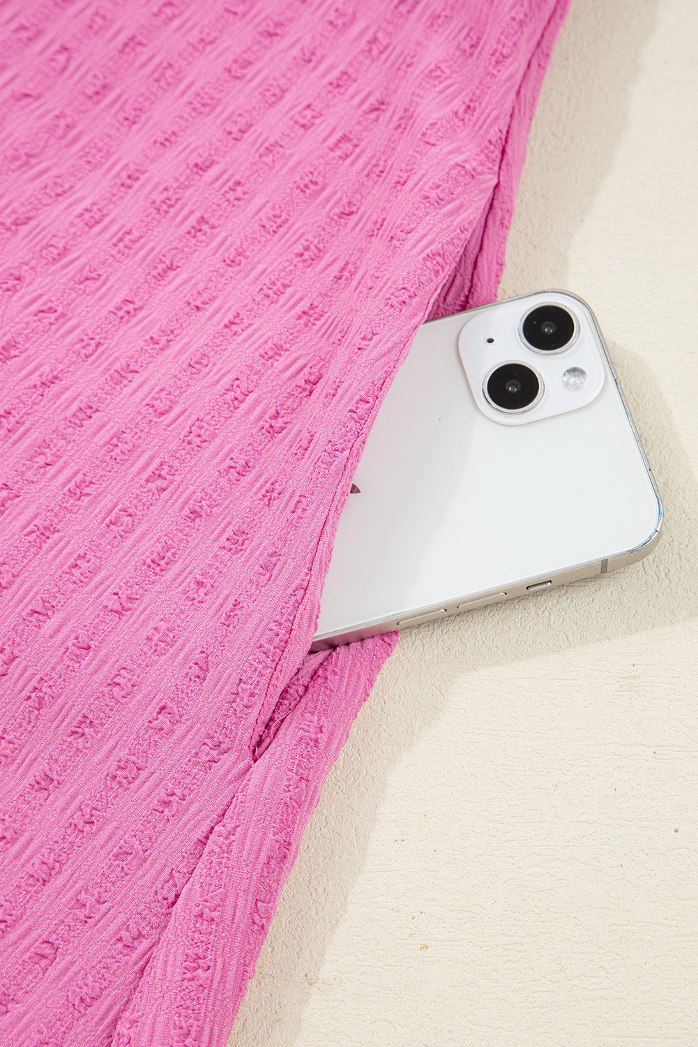 Premium Sachet Pink Plus Size Textured Tie Split Neck Puff Sleeve Flowy Mini Dress Dear-Lover Dropshipping