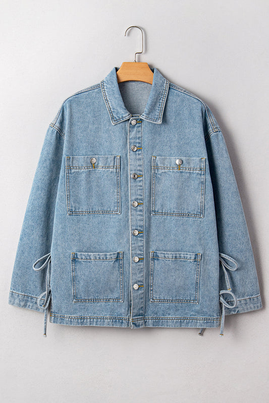 Dear-Lover Dropshipping Beau Blue Patchwork Pockets Side Tie Dear-Lover Dropshipping