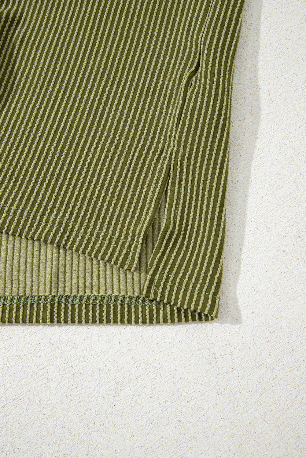 Jungle Green Textured Knit T Shirt with Exposed Stitching