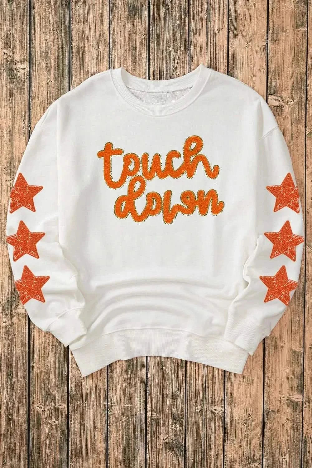 Letter & Star Round Neck Long Sleeve Sweatshirt - Love Salve