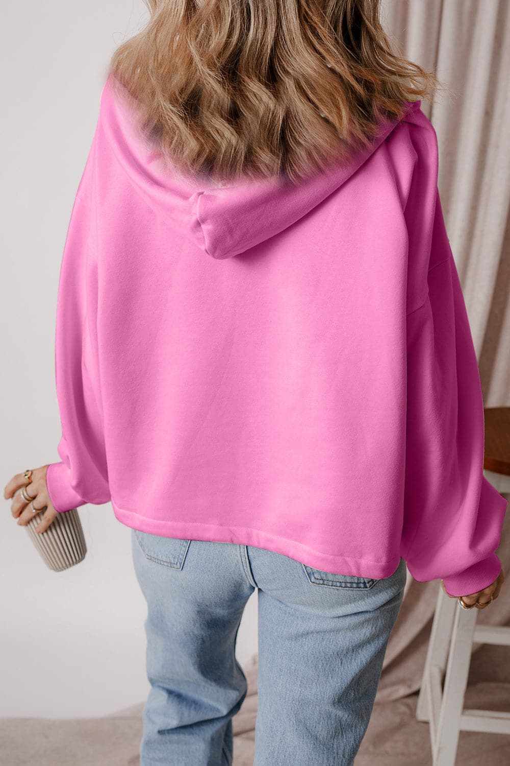 Casual half zip hoodie with pockets - Love Salve