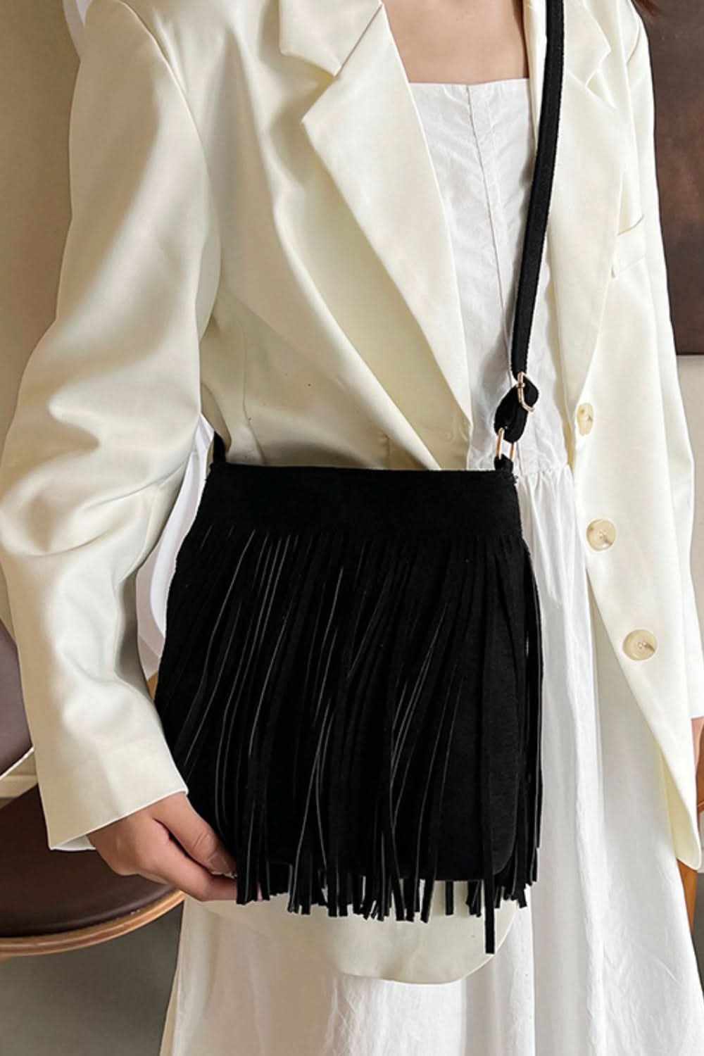 Suede fringe crossbody bag - small - Love Salve