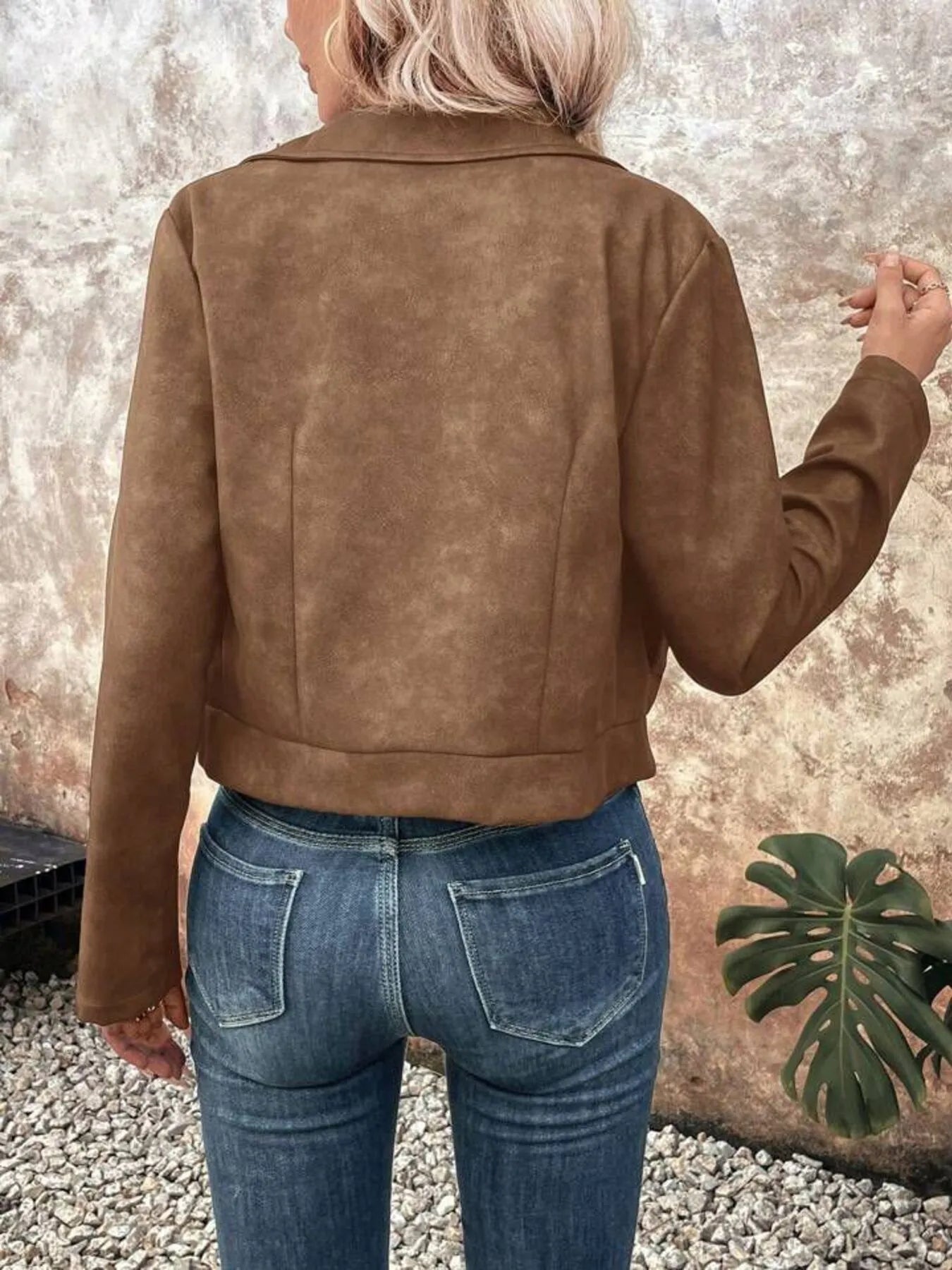 Bold & Bossy Zip-Up Suede Moto Crop Jacket