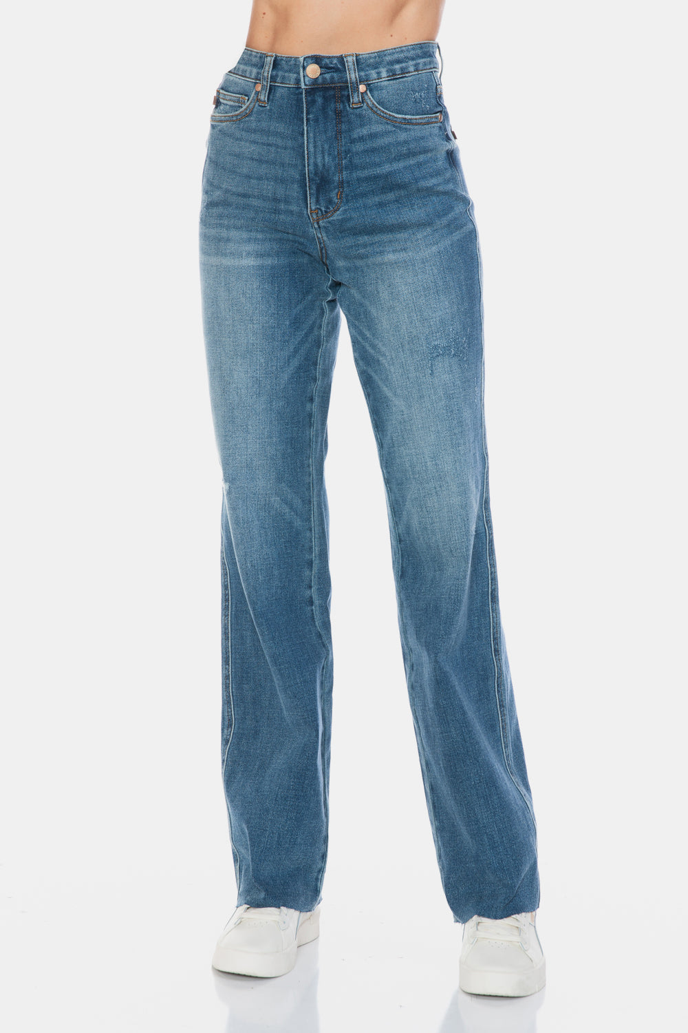 Judy Blue Full Size Tummy Control Cut Raw Hem Straight Jeans Coco’s Tee Boutique