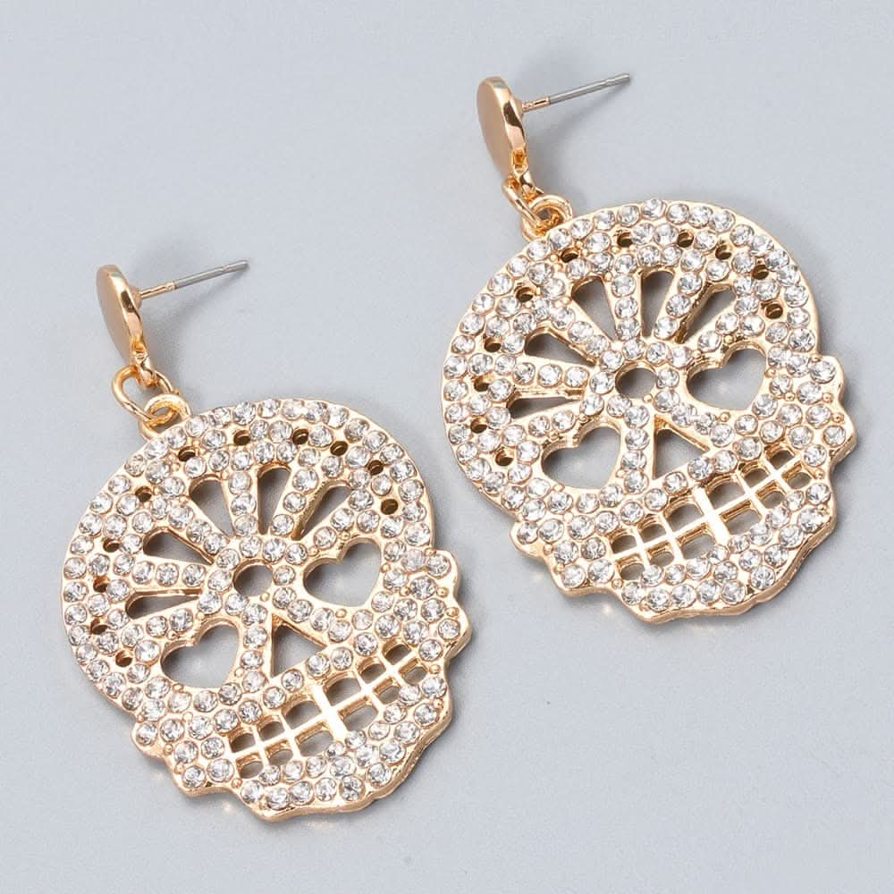 Rhinestone skull earrings in alloy