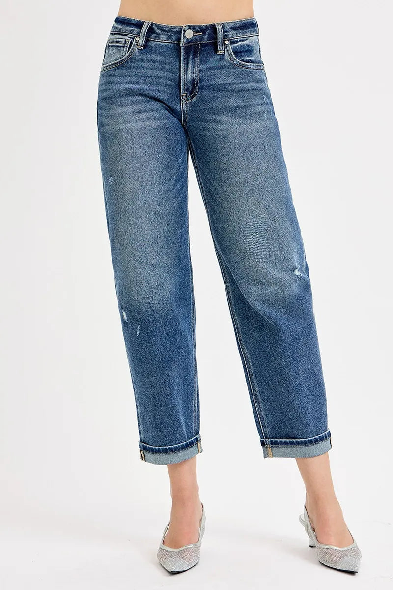 Risen Full Size Low Rise Crop Boyfriend Jeans Plus Size Vintage Medium Blue Wash - Love Salve