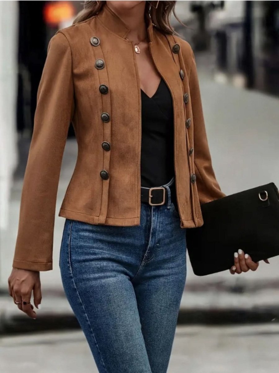 Decorative Button Open Front Long Sleeve Jacket - Love Salve
