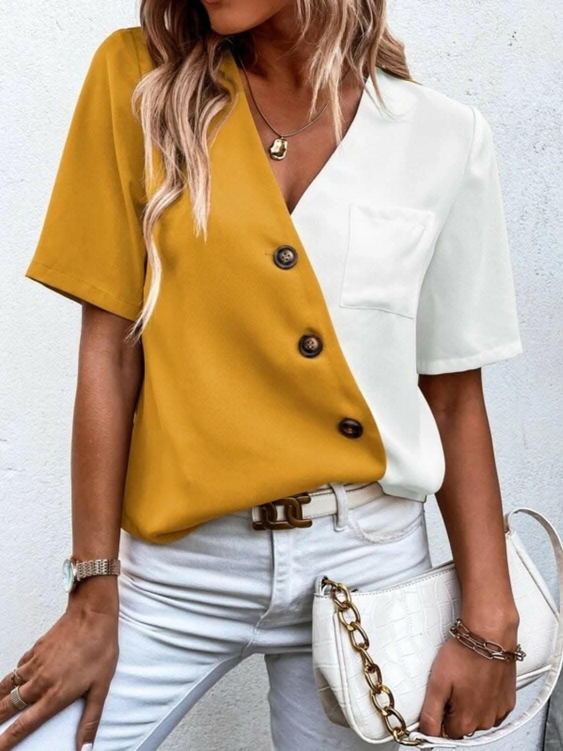 Elegant wrap blouse with buttons - Love Salve