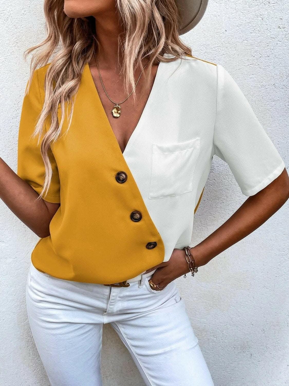 Elegant wrap blouse with buttons - Love Salve