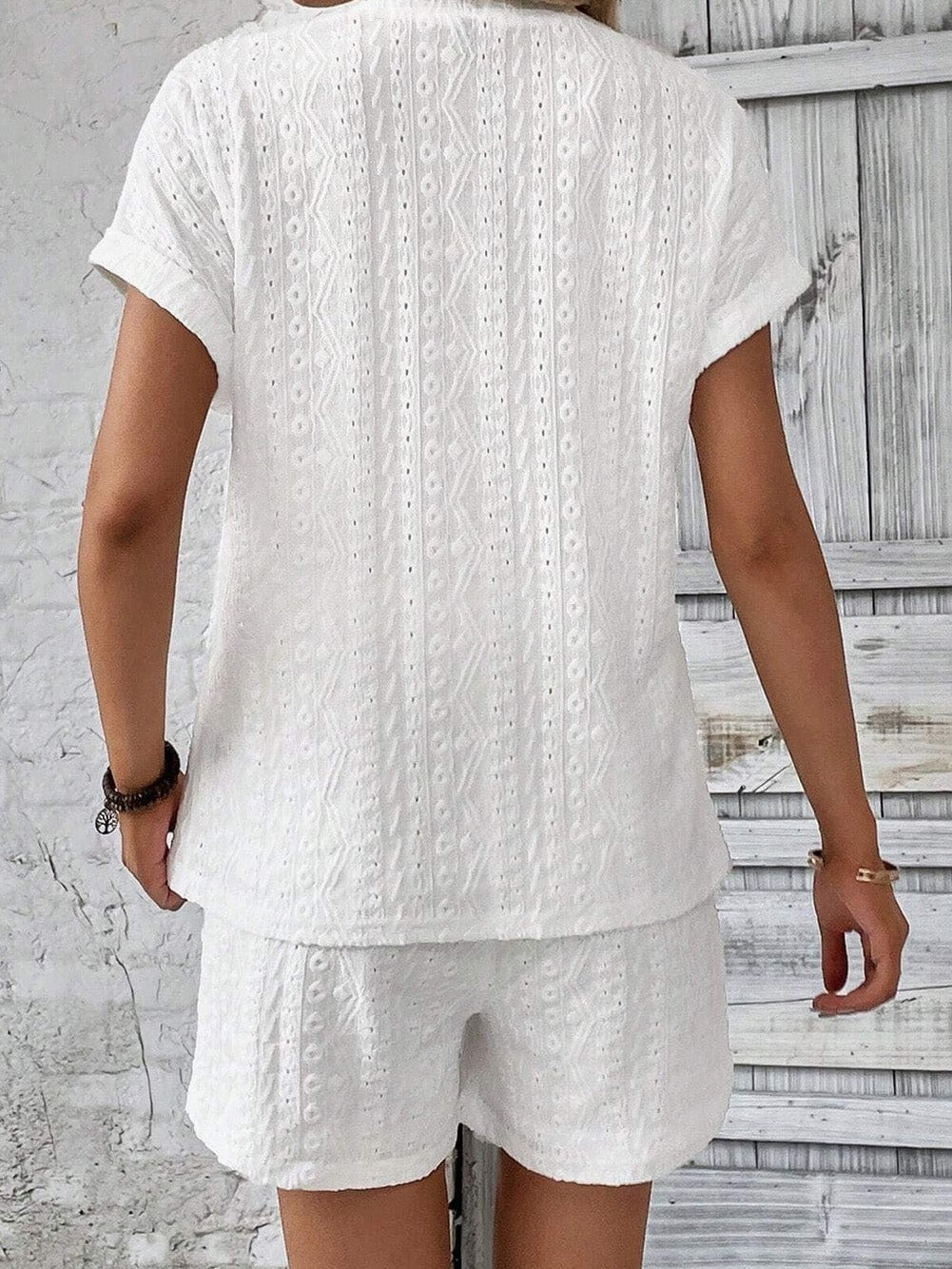 Eyelet Embroidered Button-Up Jumpsuit