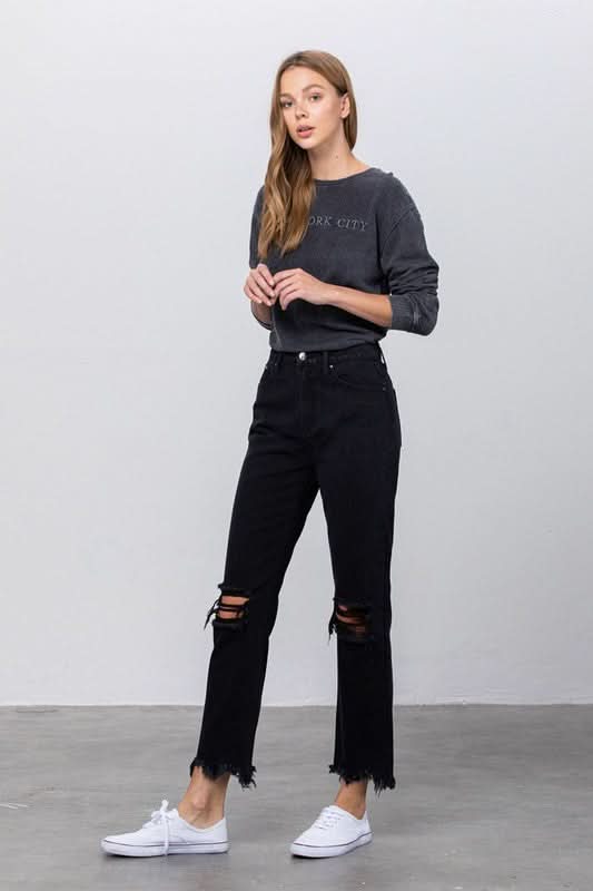 DESTROYED STRAIGHT JEANS - Love Salve