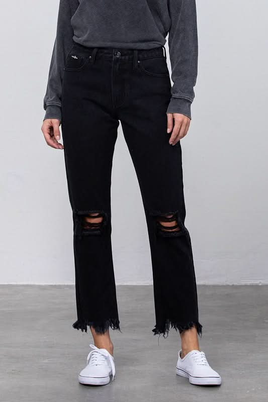 DESTROYED STRAIGHT JEANS - Love Salve