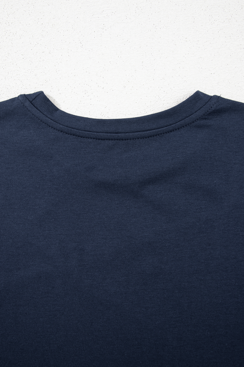 Dirty Blue Solid Color Toothpick Stripe Round Neck T Shirt - Love Salve