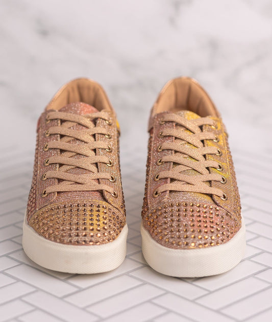 Diva Rose Gold Rhinestone Sneaker With Metallic Finish Naughty Monkey