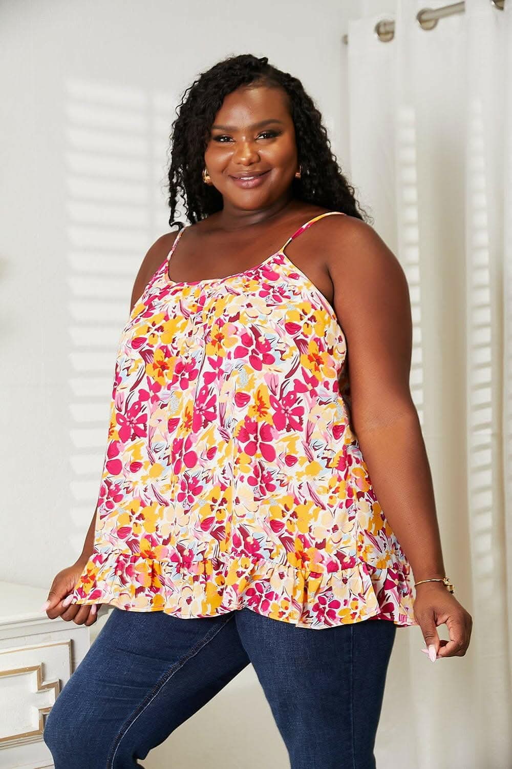 Floral ruffle hem top - 100% polyester - Love Salve